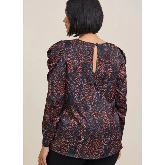 Torrid Top Womens Sz 0 XL Satin Animal Print Blouse Black Multicolor Puff Sleeve - Picture 3 of 14
